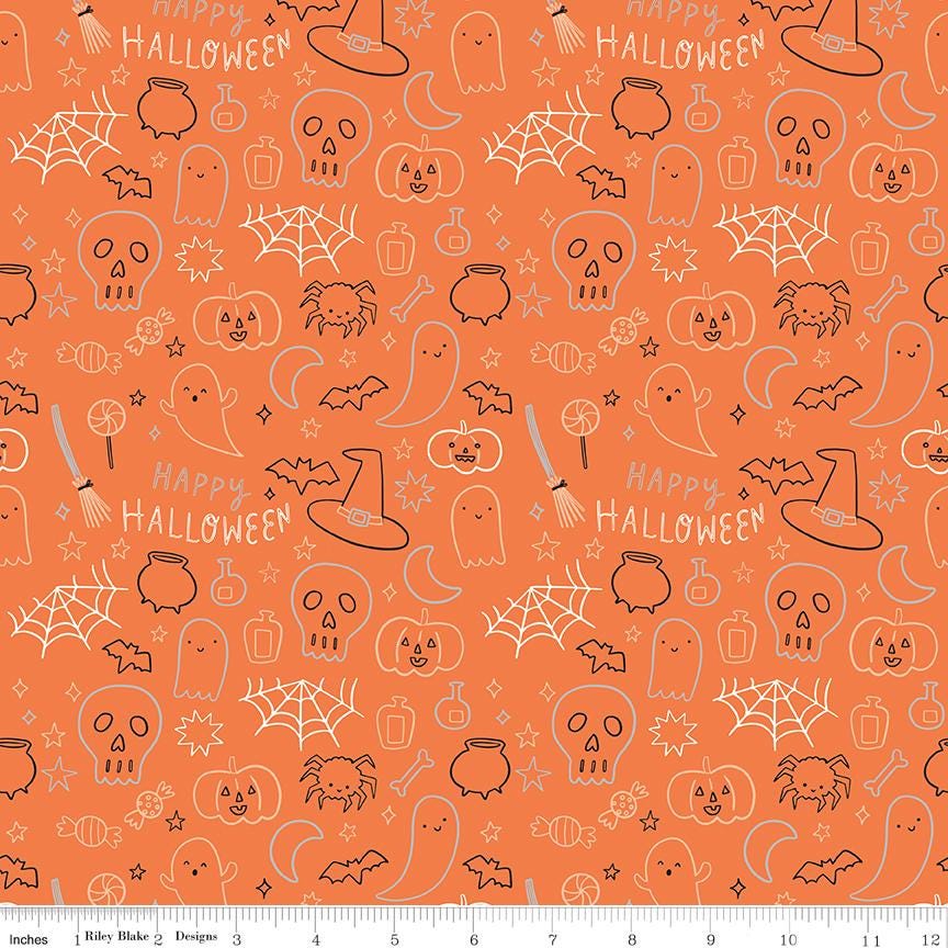 Frank and Friends Halloween 10" Stacker, Riley Blake 10-17470-42, 10" Precut Pink Orange Green Black Halloween Quilt Fabric, My Mind's Eye