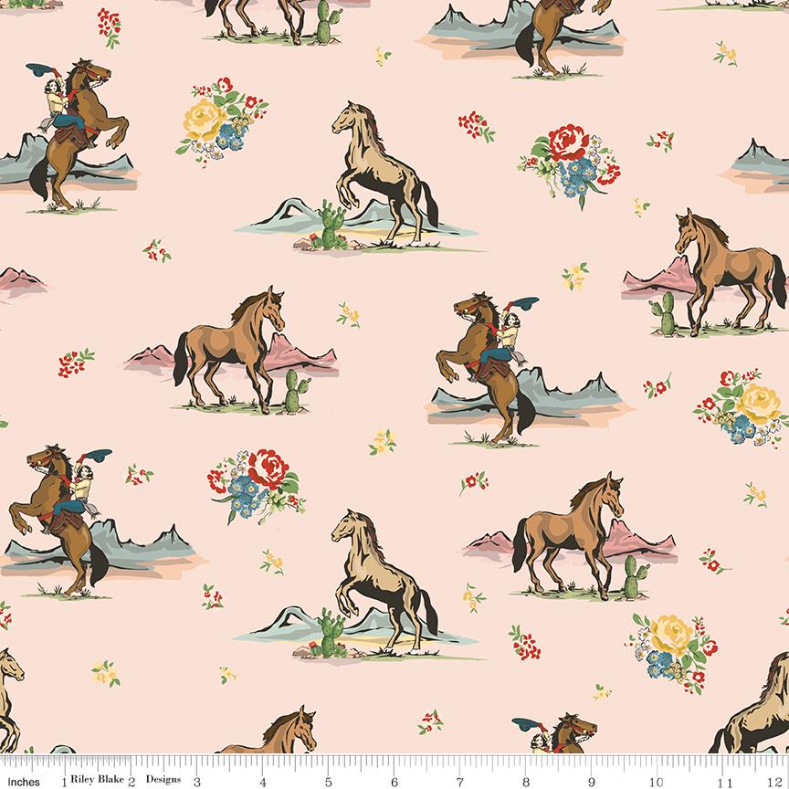 Cowgirl 10" Stacker, Riley Blake 10-17480-42, Pink Blue Brown Yellow Western Floral Highland Cows Boots Quilt Fabric Squares, Echo Park
