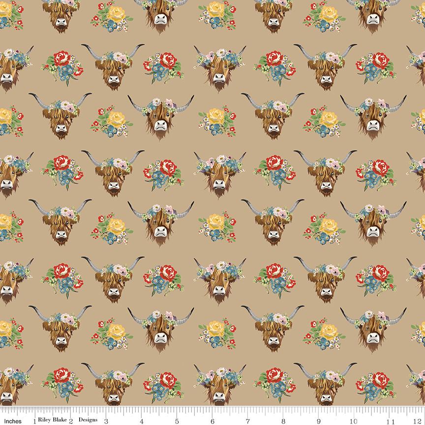 Cowgirl 10" Stacker, Riley Blake 10-17480-42, Pink Blue Brown Yellow Western Floral Highland Cows Boots Quilt Fabric Squares, Echo Park