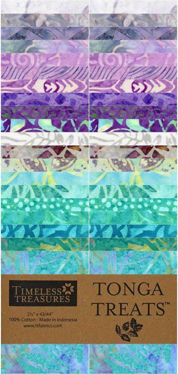 Tonga Mermaid Batik 2.5" Strips, Timeless Treasures Treat-Strip40 Mermaid, Turquoise Blue Purple 2.5" Batik Fabric Strips