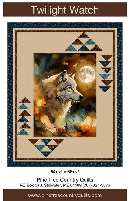 Twilight Watch Panel Frame Quilt PATTERN, Pine Tree Country Quilts PTN2221, 36" Fabric Panel Friendly Flying Geese Panel Frame Quilt Pattern