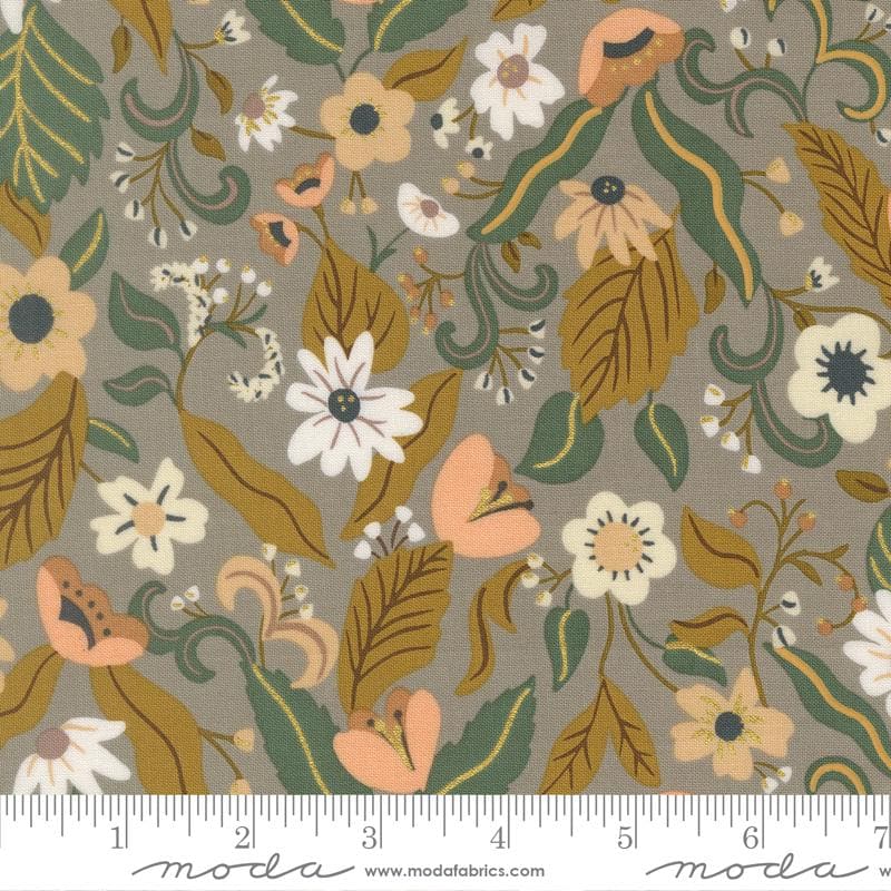 Sunlit Ruins 5" Charm Pack, Moda 38160PP, 5" Precut Cream Brown Gray Green Blue Plum Floral Charm Pack Fabric Squares, Jessica Rose