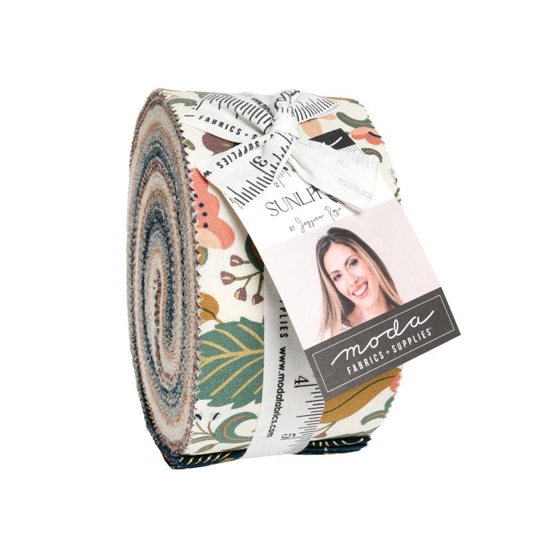 Sunlit Ruins 2.5" Jelly Roll, Moda 38160JR, 2.5" Precut Cream Brown Gray Green Blue Plum Floral Quilt Fabric Strips, Jessica Rose