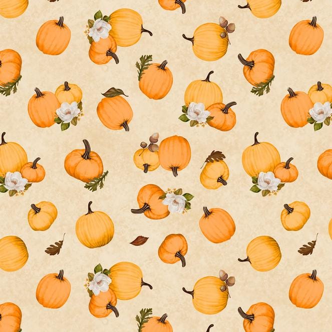 Oh My Gourd 5 Karat Crystals, Wilmington Prints 893-508, Precut 5" Fall Autumn Thanksgiving Pumpkins Floral Fabric Squares Charm Pack