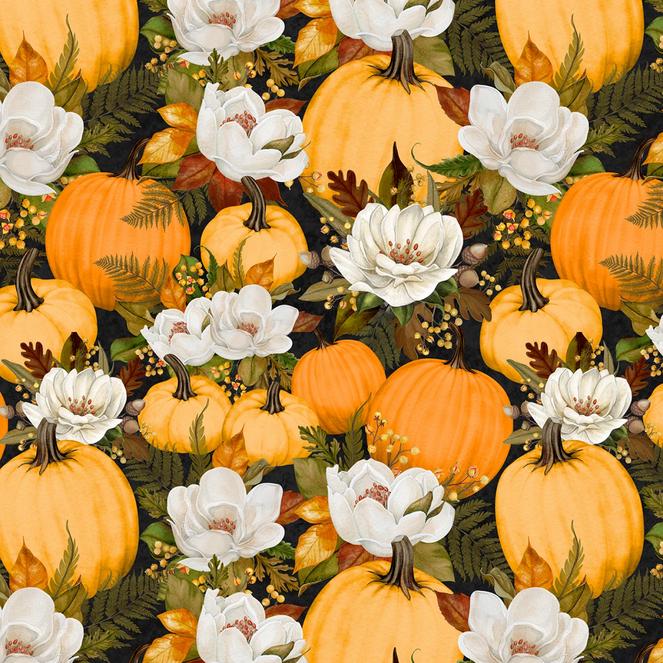 Oh My Gourd 5 Karat Crystals, Wilmington Prints 893-508, Precut 5" Fall Autumn Thanksgiving Pumpkins Floral Fabric Squares Charm Pack