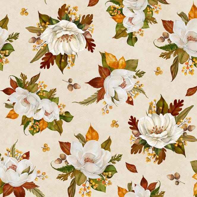 Oh My Gourd 5 Karat Crystals, Wilmington Prints 893-508, Precut 5" Fall Autumn Thanksgiving Pumpkins Floral Fabric Squares Charm Pack