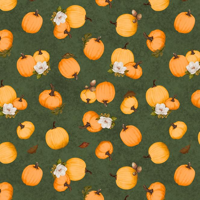 Oh My Gourd 5 Karat Crystals, Wilmington Prints 893-508, Precut 5" Fall Autumn Thanksgiving Pumpkins Floral Fabric Squares Charm Pack
