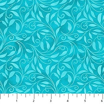 Nativity - Turquoise Blue Tonal Swirling Leaves Fabric, Northcott 28226-64 Turquoise, Tonal Leaf Scroll Swirl Blender Fabric, By the Yard