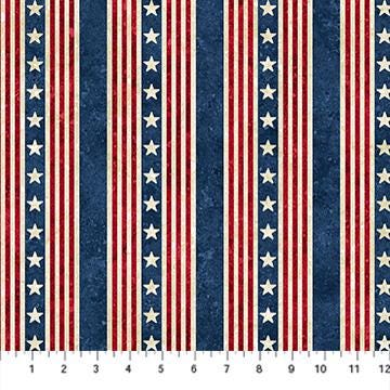 Stonehenge Stars and Stripes 14 - Patriotic Stripes Fabric, Northcott 29046-12 Beige Multi, QOV FOH Cotton Quilt Fabric, By the Yard