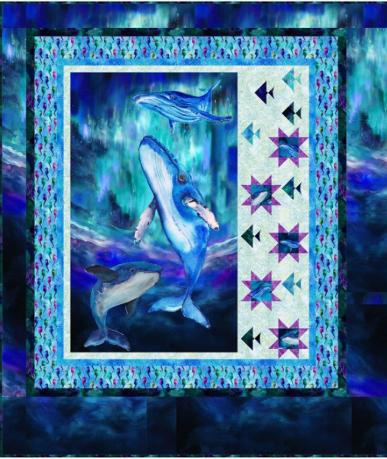 Star Fish Panel Frame Quilt PATTERN, The Fabric Addict FASFN26, Yardage Panel Friendly Stars Fish Panel Frame Throw Quilt Pattern, Bialik
