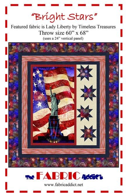 Bright Stars Panel Frame Quilt PATTERN, The Fabric Addict FABST22, Yardage Panel Friendly Star Panel Frame Throw Quilt Pattern, Bialik