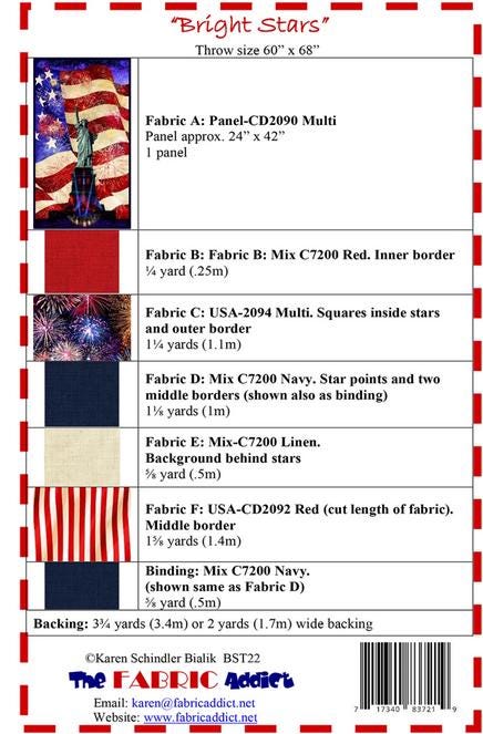 Bright Stars Panel Frame Quilt PATTERN, The Fabric Addict FABST22, Yardage Panel Friendly Star Panel Frame Throw Quilt Pattern, Bialik