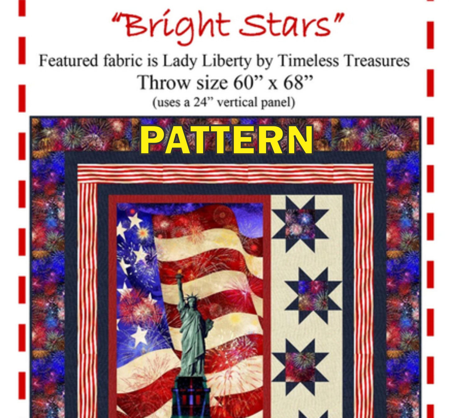 Bright Stars Panel Frame Quilt PATTERN, The Fabric Addict FABST22, Yardage Panel Friendly Star Panel Frame Throw Quilt Pattern, Bialik