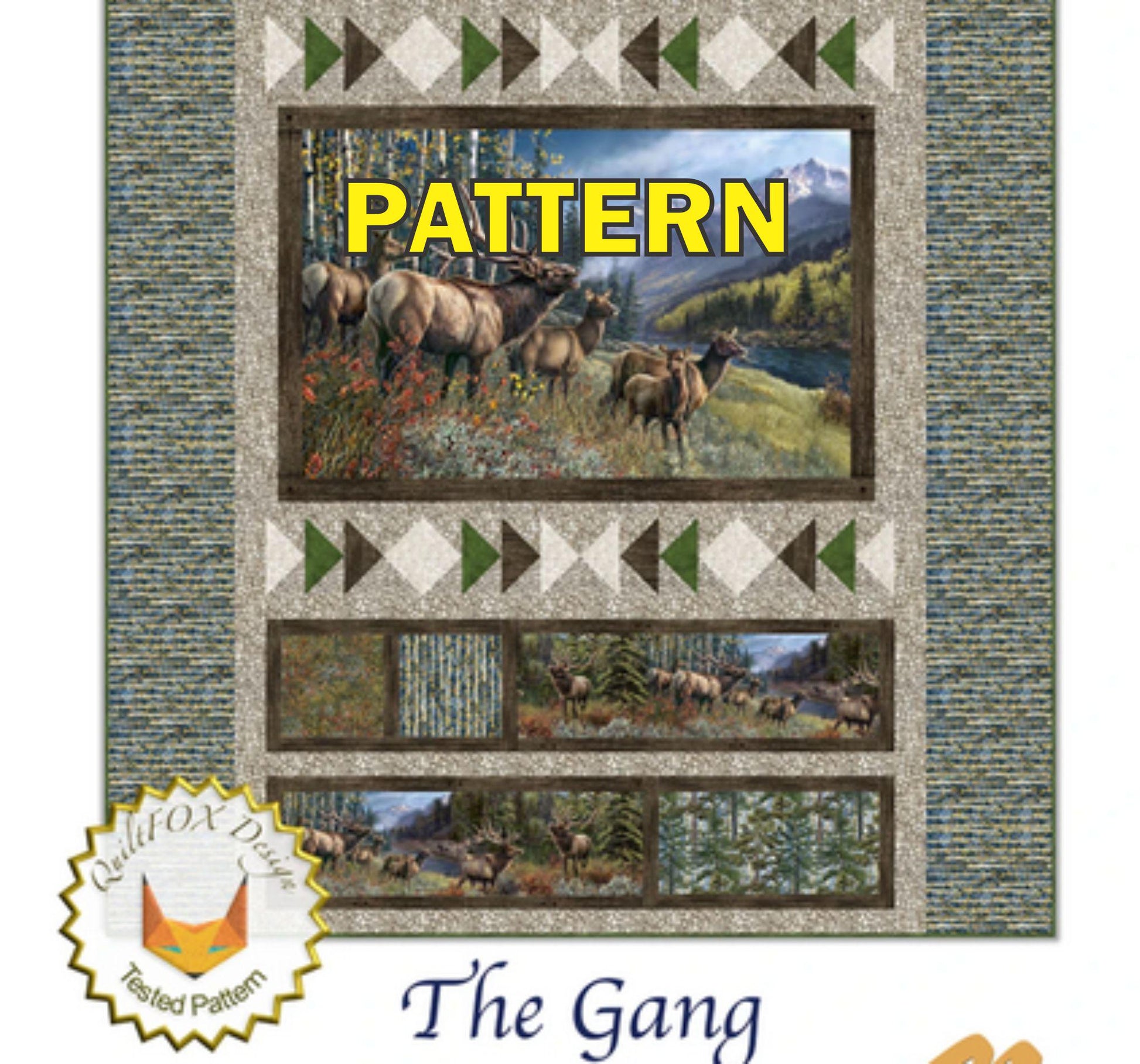 The Gang Panel Frame Quilt PATTERN, QuiltFOX QFOX327 PTN3570, Fabric Panel Friendly Flying Geese Frame Throw Quilt Pattern