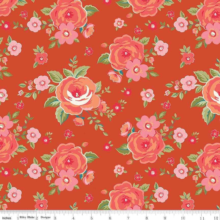 Peach Cobbler 2.5" Rolie Polie, Riley Blake RP-17420-40, 2.5" Precut Pink Peach Yellow Green Floral Jelly Roll Fabric Squares, Lily Ashbury