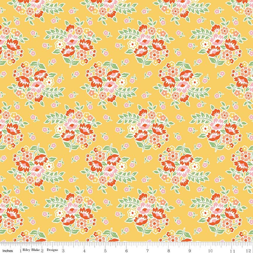 Peach Cobbler 2.5" Rolie Polie, Riley Blake RP-17420-40, 2.5" Precut Pink Peach Yellow Green Floral Jelly Roll Fabric Squares, Lily Ashbury