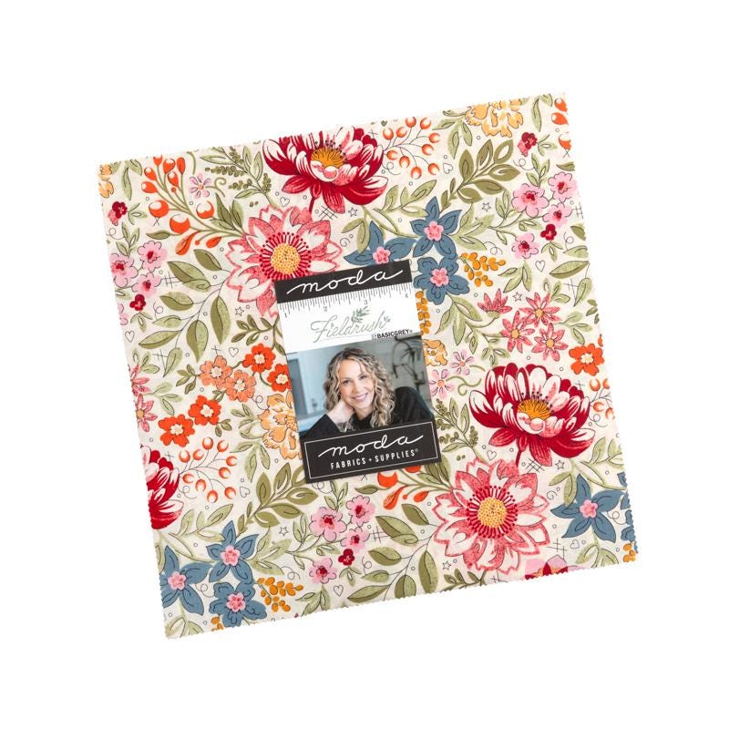 Fieldrush 10" Layer Cake, Moda 30780LC, 10" Precut Wildflowers Floral Layer Cake Fabric Squares, BasicGrey