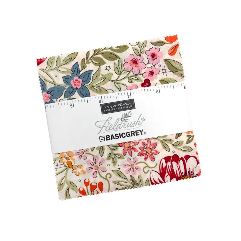 Fieldrush 5" Charm Pack, Moda 30780PP, 5" Precut Wildflowers Floral Charm Fabric Squares, BasicGrey