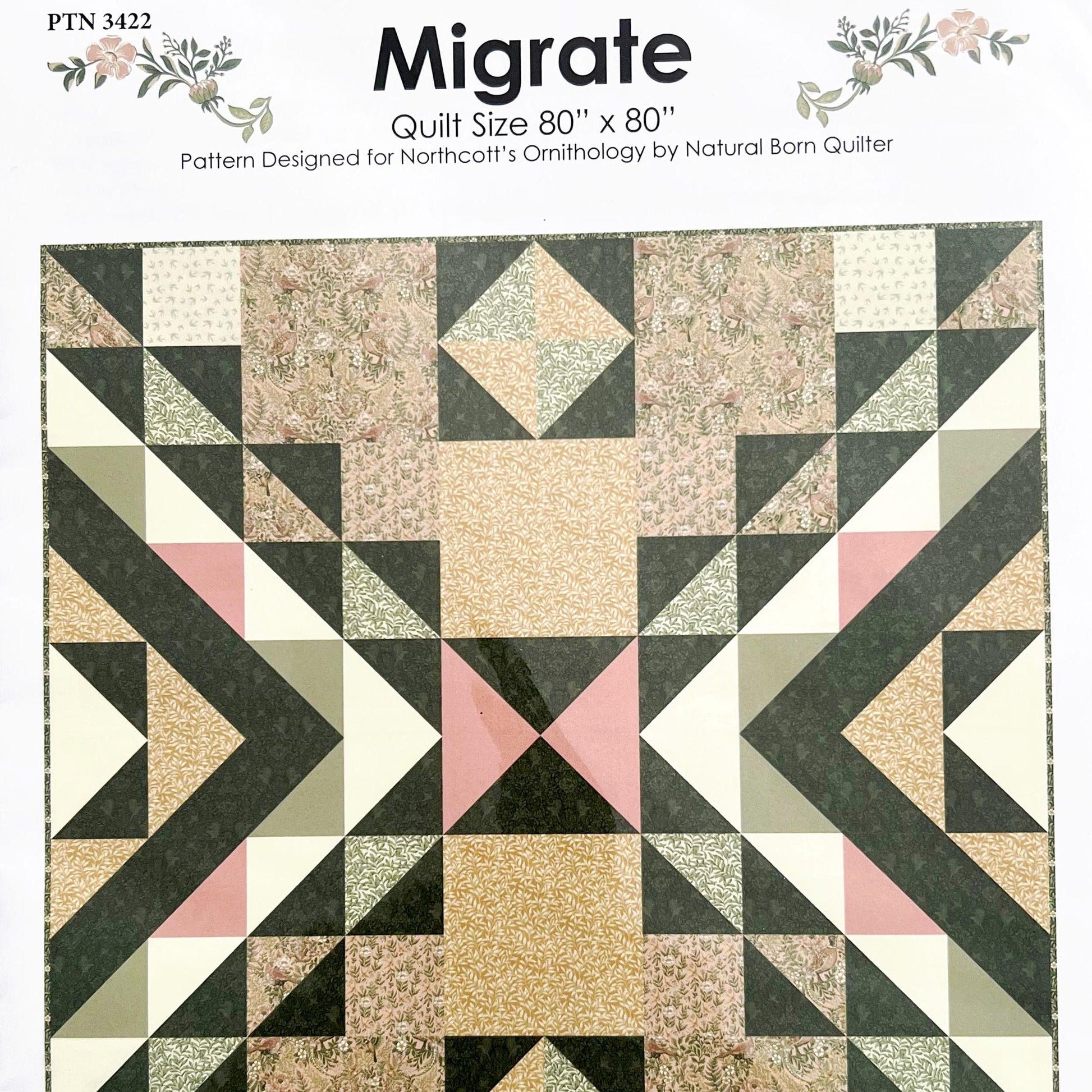 Migrate Quilt Pattern, Natural Born Quilter PTN3422, Yardage Friendly Square Bed Quilt Pattern, Beginner Quilt