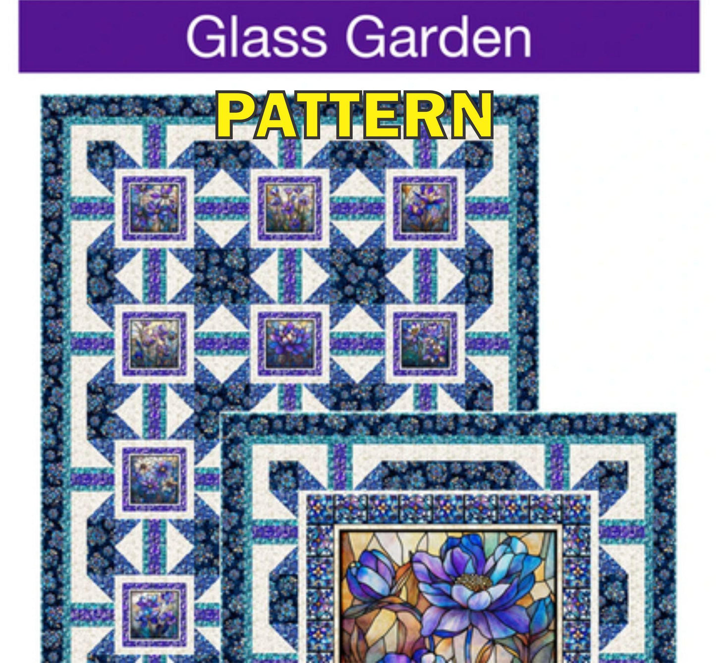 Glass Garden Panel Frame Quilt Pattern, Pine Tree Country Quilts PT2202, Fabric Panel Focal Print Friendly Throw Quilt Pattern Two Layouts