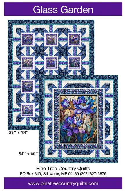 Glass Garden Panel Frame Quilt Pattern, Pine Tree Country Quilts PT2202, Fabric Panel Focal Print Friendly Throw Quilt Pattern Two Layouts
