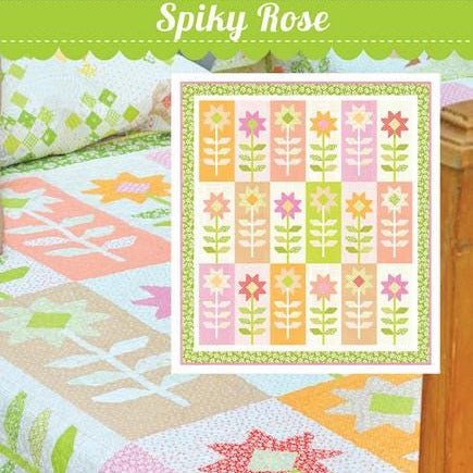 Spiky Rose Quilt Pattern, Fig Tree Co FT3052, Yardage Friendly Flowers Floral Throw and Runner Quilt Pattern