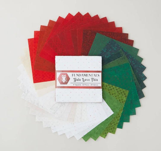 Fundamentals Yule Love This 5" Stamp, White Owl YULELOVETHIS-05, 5" Precut Low Volume Christmas Colors Charm Pack Fabric Squares