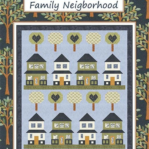 Family Neighborhood Quilt Pattern, Coach House Designs CHD2526, Yardage Friendly Houses Trees Hearts Lap Throw Quilt Pattern