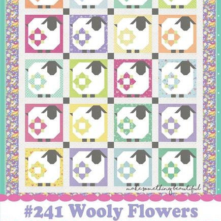 Wooly Flowers Quilt Pattern, Coriander Quilts CQ241, F8 Fat Eighths or Yardage Friendly Flowers on Sheep Throw Quilt Pattern, Corey Yoder