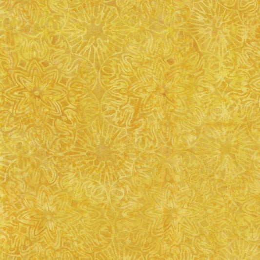 Prisms - Yellow Mandala Flower Batik Fabric, Island Batik 122358240 Yellow Cornmeal, Yellow Tonal Batik Blender Fabric, By the Yard