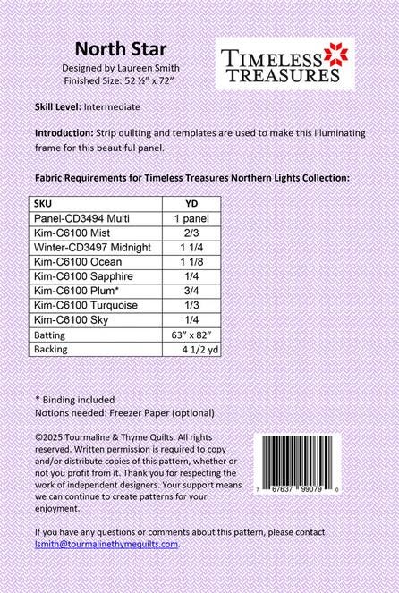 North Star Panel Frame Quilt PATTERN, Tourmaline and Thyme TTQ536 PTN3236, Panel Friendly Star Border Lap Throw Quilt Pattern, Laureen Smith