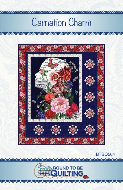 Carnation Charm Panel Frame Quilt Pattern, Bound to Be Quilting BTBQ564, 36" Fabric Panel Friendly Throw Quilt Pattern