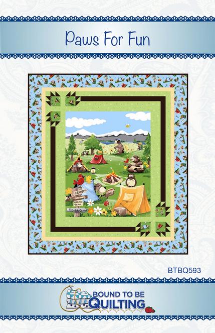 Paws For Fun Panel Frame Quilt Pattern, Bound to Be Quilting BTBQ593, Fabric Panel Friendly Bear Paw Claw Panel Frame Throw Quilt Pattern