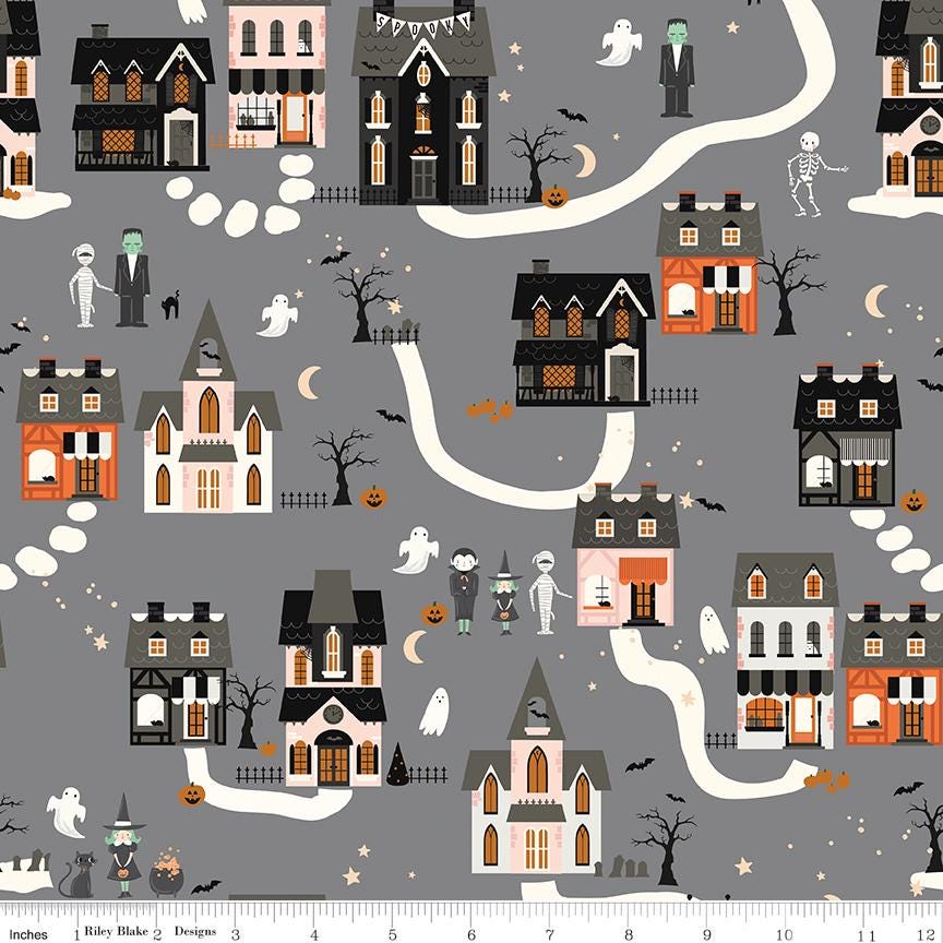 Frank and Friends Halloween 10" Stacker, Riley Blake 10-17470-42, 10" Precut Pink Orange Green Black Halloween Quilt Fabric, My Mind's Eye