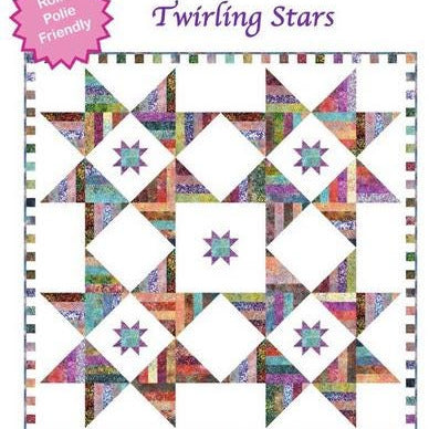 Twirling Stars Quilt Pattern, Pastry Shop Quilts P257-TWIRLINGSTARS, Jelly Roll Strips Friendly Throw Bed Square Quilt Pattern