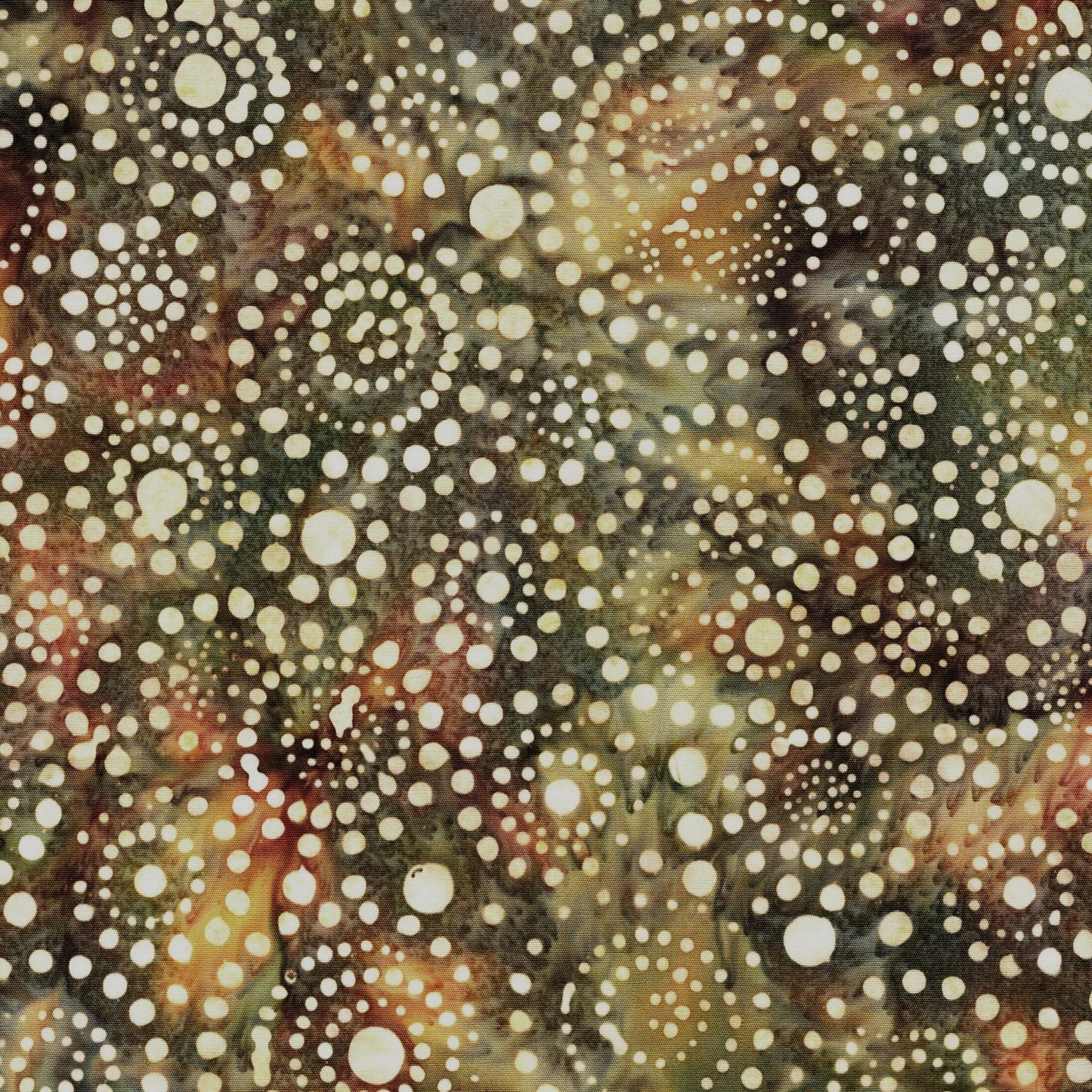 Dotmania Stack, Island Batik, 10" Precut Green Brown Beige Batik Layer Cake Fabric Squares