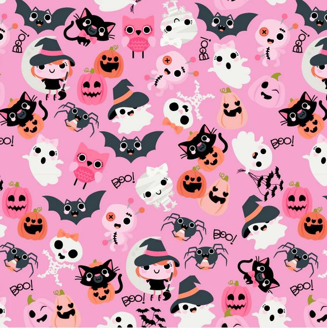 Not Scary Halloween 5" Charm Squares, Poppie Cotton NT26520, 5" Precut Pink Orange Black Green White Halloween Fabric Squares
