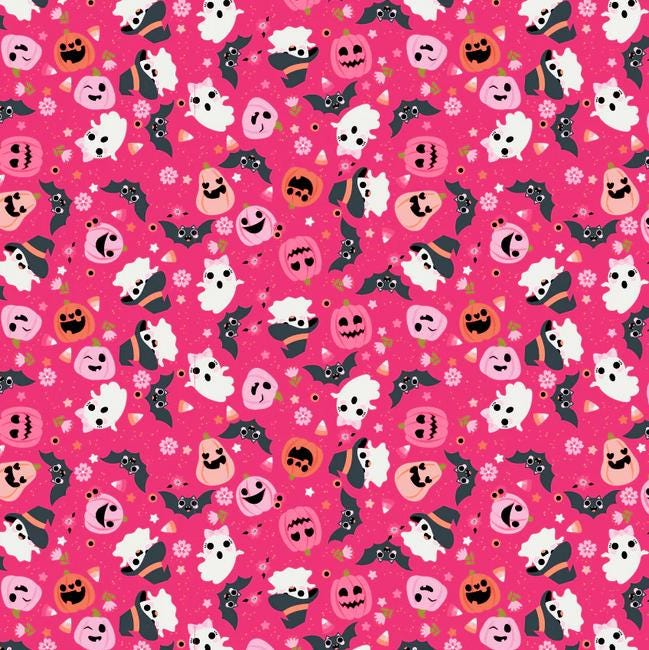 Not Scary Halloween 5" Charm Squares, Poppie Cotton NT26520, 5" Precut Pink Orange Black Green White Halloween Fabric Squares