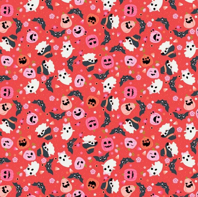 Not Scary Halloween 5" Charm Squares, Poppie Cotton NT26520, 5" Precut Pink Orange Black Green White Halloween Fabric Squares
