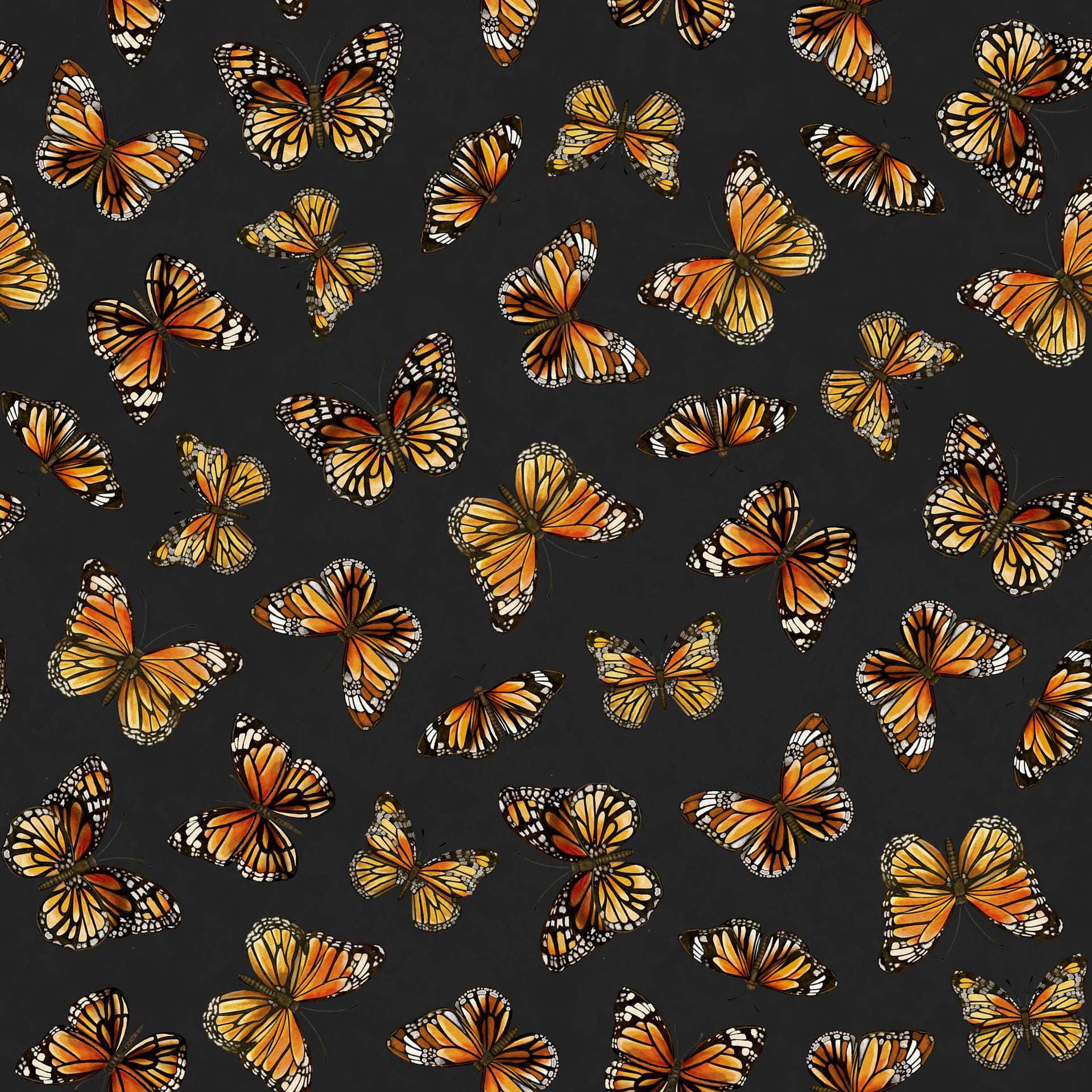 Monarch Meadow 10" Squares, White Owl Fabrics MONARCHMEADOW-10, 10" Precut Monarch Butterfly Butterflies Floral Quilt Fabric Squares