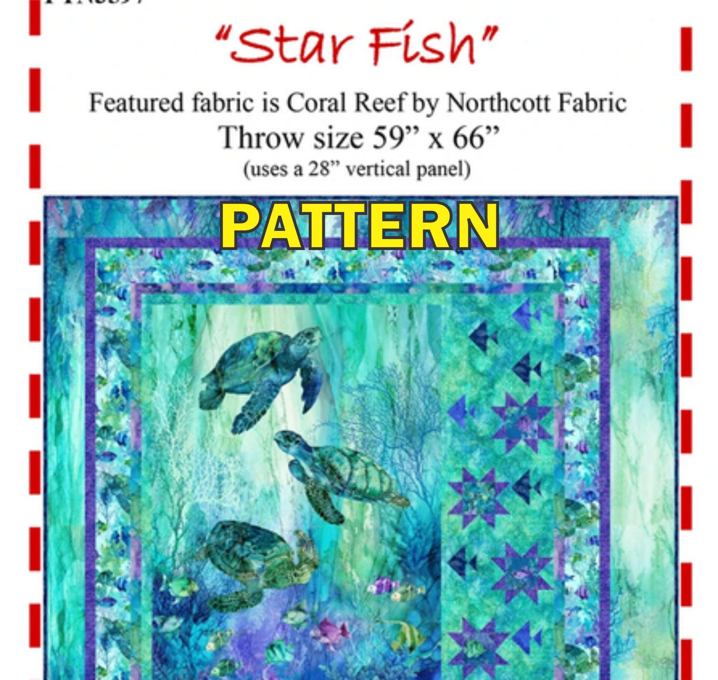 Star Fish Panel Frame Quilt PATTERN, The Fabric Addict FASFN26, Yardage Panel Friendly Stars Fish Panel Frame Throw Quilt Pattern, Bialik