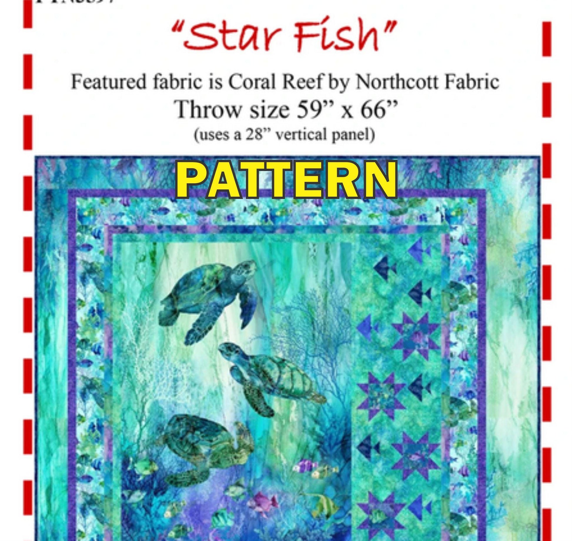 Star Fish Panel Frame Quilt PATTERN, The Fabric Addict FASFN26, Yardage Panel Friendly Stars Fish Panel Frame Throw Quilt Pattern, Bialik