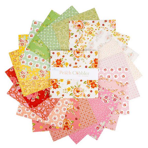 Peach Cobbler 10" Stacker, Riley Blake 10-17420-42, 10" Precut Pink Orange Green Yellow Spring Floral Fabric Squares, Lily Ashbury