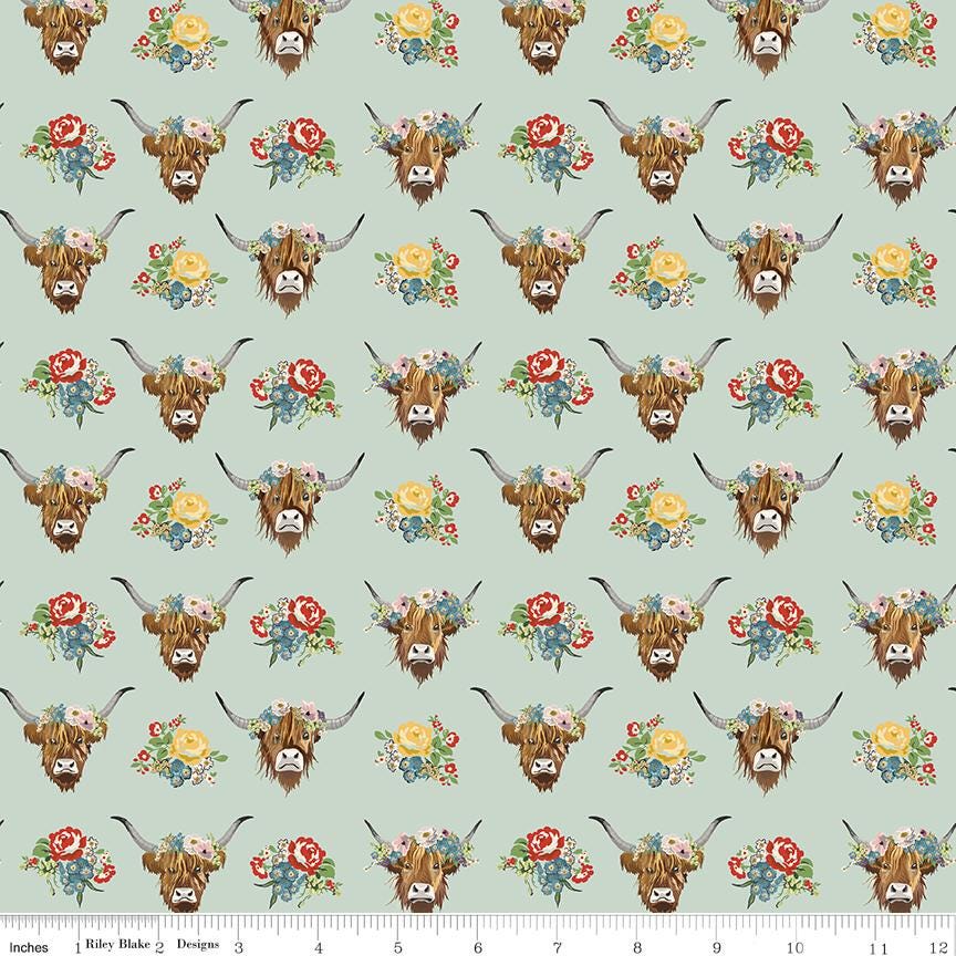 Cowgirl 10" Stacker, Riley Blake 10-17480-42, Pink Blue Brown Yellow Western Floral Highland Cows Boots Quilt Fabric Squares, Echo Park