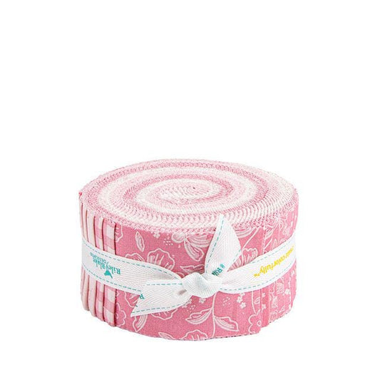 Sweet Pink Rolie Polie, Riley Blake RP-17410-40, 2.5" Precut Pink Cream Floral Fabric Strips, My Mind's Eye