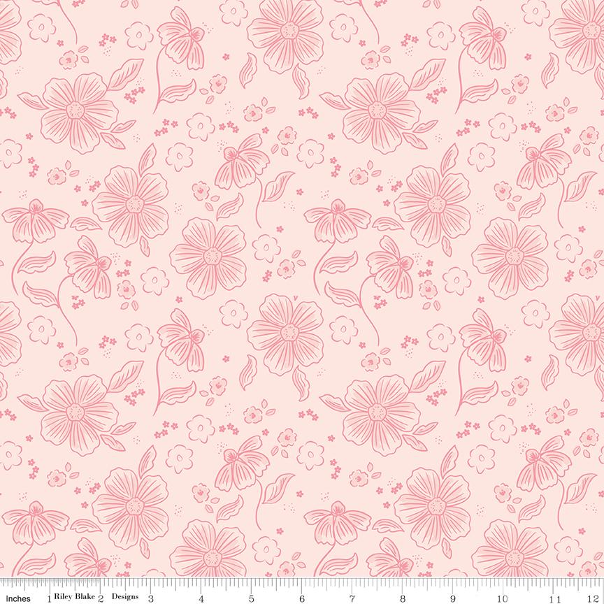 Sweet Pink Rolie Polie, Riley Blake RP-17410-40, 2.5" Precut Pink Cream Floral Fabric Strips, My Mind's Eye