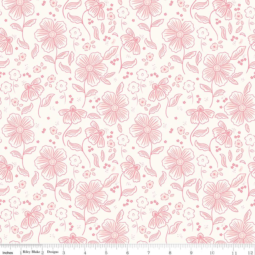 Sweet Pink Rolie Polie, Riley Blake RP-17410-40, 2.5" Precut Pink Cream Floral Fabric Strips, My Mind's Eye