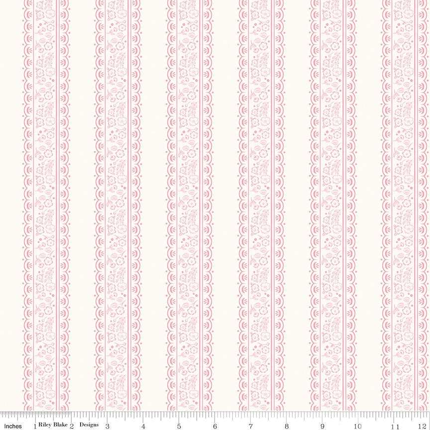 Sweet Pink Rolie Polie, Riley Blake RP-17410-40, 2.5" Precut Pink Cream Floral Fabric Strips, My Mind's Eye