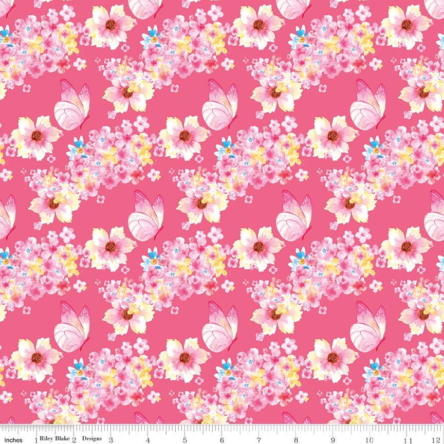 Painted Petals 5" Stacker, Riley Blake 5-17590-42, 5" Precut Pink Blue Green Yellow Floral Charm Pack Fabric Squares, Lila Tueller