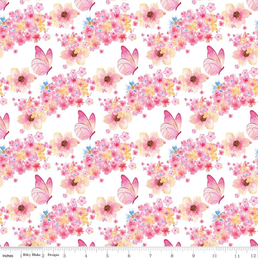 Painted Petals 5" Stacker, Riley Blake 5-17590-42, 5" Precut Pink Blue Green Yellow Floral Charm Pack Fabric Squares, Lila Tueller